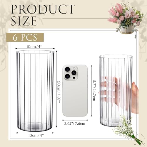 6 Pcs Plastic Cylinder Vases for Centerpieces and Decor