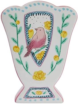 Creative Co Op Fan Shaped Vase With Painted Bird Design
