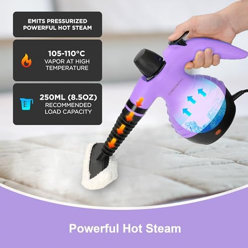 Comforday Multi-Purpose Handheld Steam Cleaner with 9-Piece Set - Purple