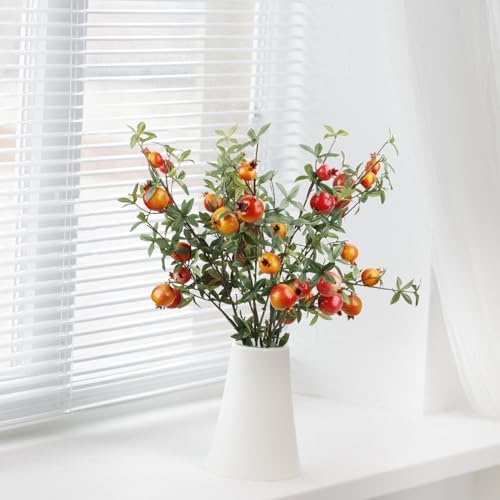 4PCS Red Artificial Pomegranate Branches with Leaves