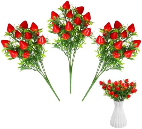 3pcs Artificial Strawberry Branch for Home Wedding Decor