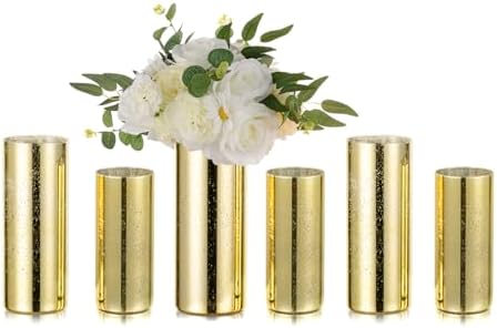 Hewory Glittery Gold Cylinder Vase Set of 6