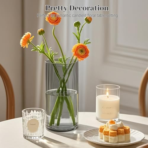 12pcs Gray Cylinder Vases for Centerpieces and Decor