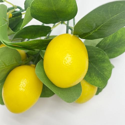 2 Pack Artificial Lemon Branches with 5 Faux Lemons and Stem