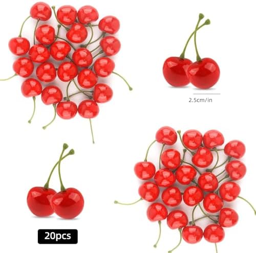 20PCS Realistic Artificial Red Cherries for Decor