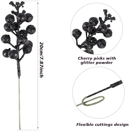 DIYASY Black Glitter Berry Stems 20Pcs Christmas Decor