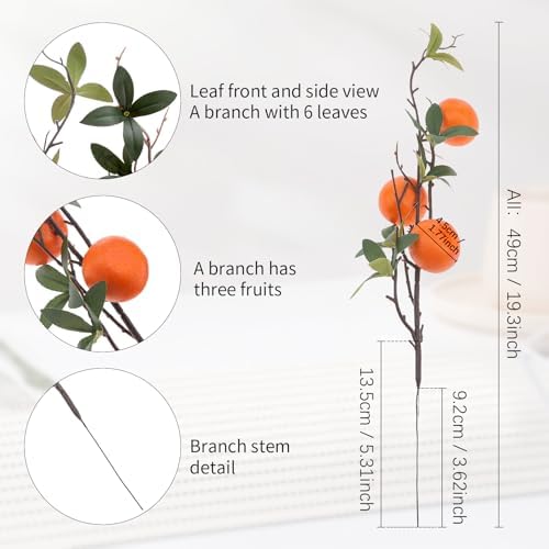 Woration 4PCS Artificial Orange Branches with Fruit