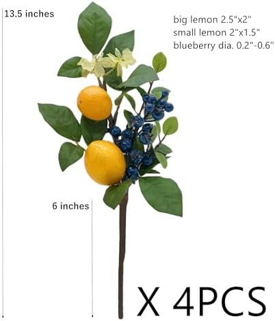 M2cbridge Artificial Lemon Blueberry Plant Branches 4pcs