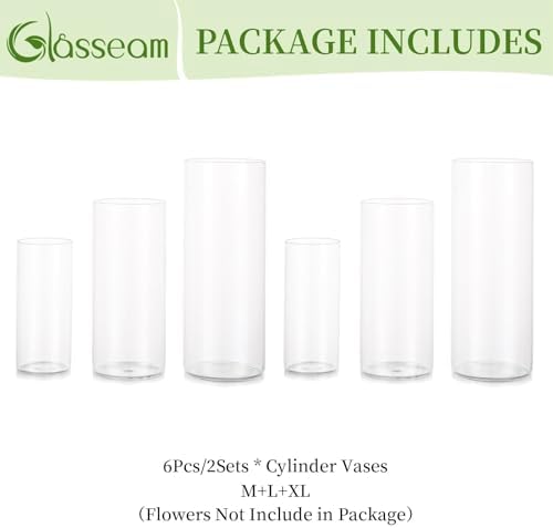 Glasseam Clear Cylinder Vase Set of 6 for Centerpieces