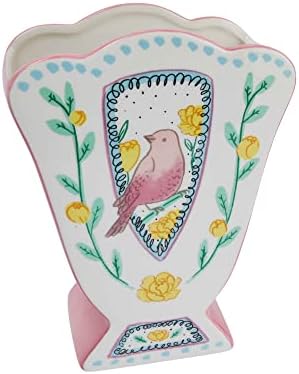 Creative Co Op Fan Shaped Vase With Painted Bird Design