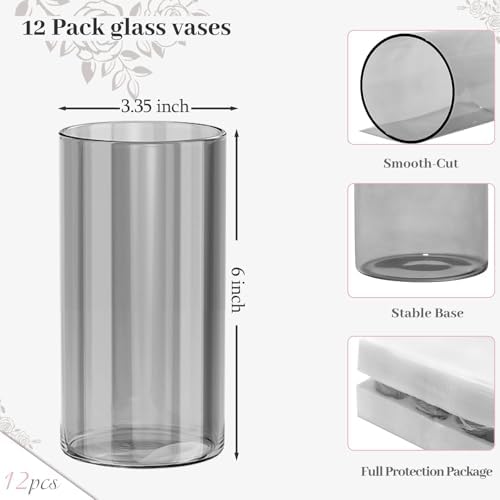 12pcs Gray Cylinder Vases for Centerpieces and Decor