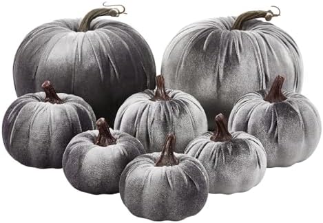 8pcs Artificial Velvet Pumpkin Halloween Decor Set