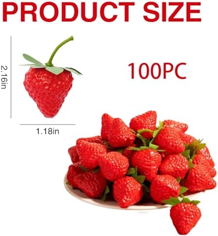 100PCS Plastic Red Artificial Strawberries Decor Fruits