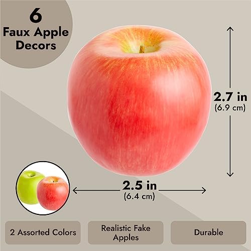 Juvale Artificial Apples Red Green 6 Pack for Decor
