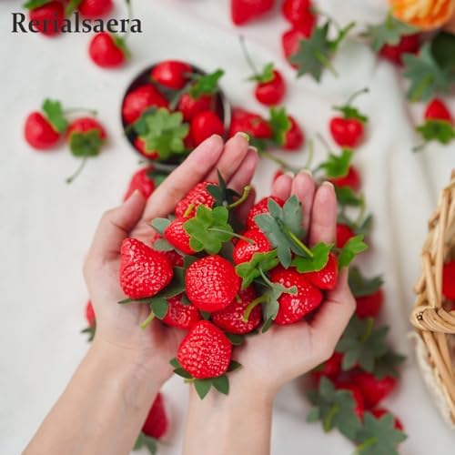 40Pcs Artificial Red Strawberries for Decor and Photography