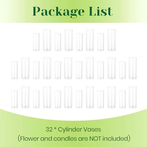 Hewory Clear Glass Cylinder Vases 32PCS for Centerpieces