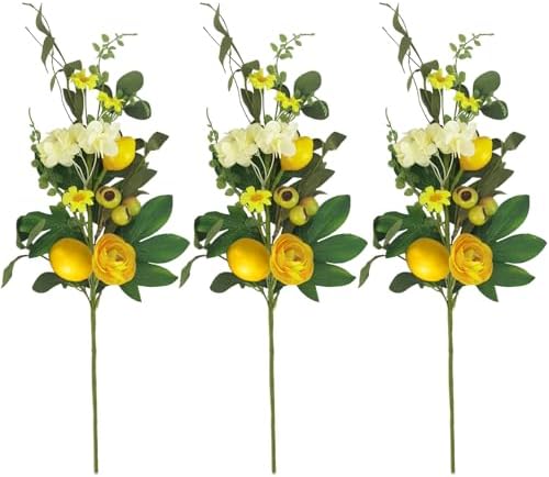 Bibelot 3pcs Artificial Lemon Branches with Green Leaves