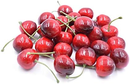Aliotech 26pcs Artificial Red Black Cherries Decor