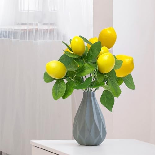 2 Pack Artificial Lemon Branches with 5 Faux Lemons and Stem