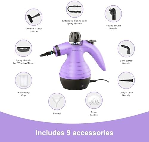 Comforday Multi-Purpose Handheld Steam Cleaner with 9-Piece Set - Purple