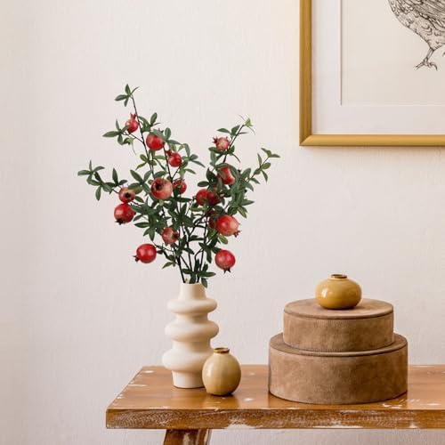 4PCS Red Artificial Pomegranate Branches with Leaves