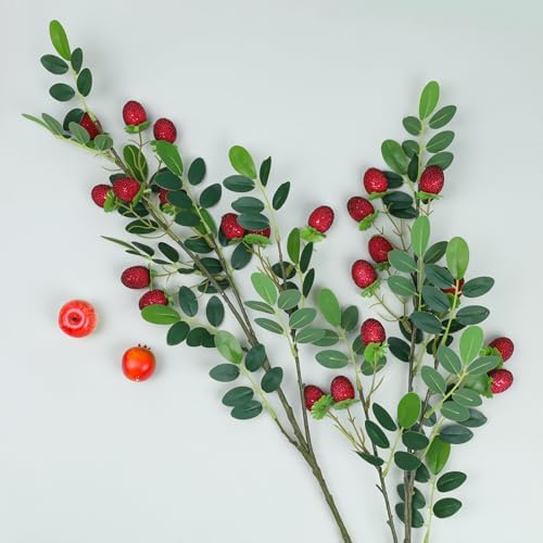 3PCS Red Fruits Tree Branch Artificial Fruit Decoration