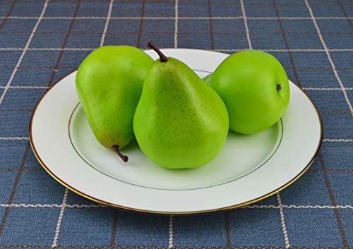 JEDFORE 12 Pcs Lifelike Fake Green Pears Artificial Fruit Set