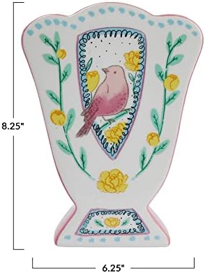 Creative Co Op Fan Shaped Vase With Painted Bird Design
