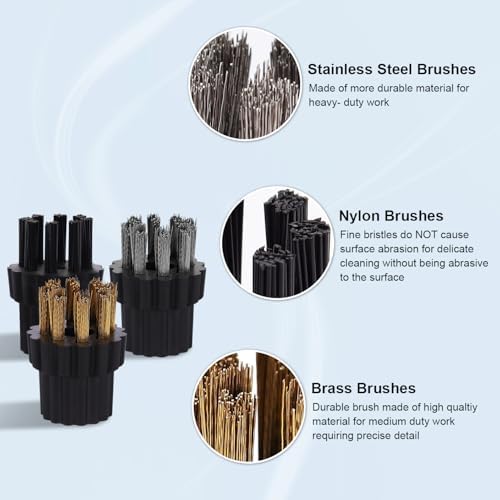 Steam Cleaner Brush Heads Set - 4 M8 Brass 4 Stainless Steel 2 Nylon