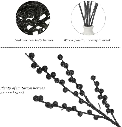 WILLBOND Artificial Black Berry Stems for Christmas Tree
