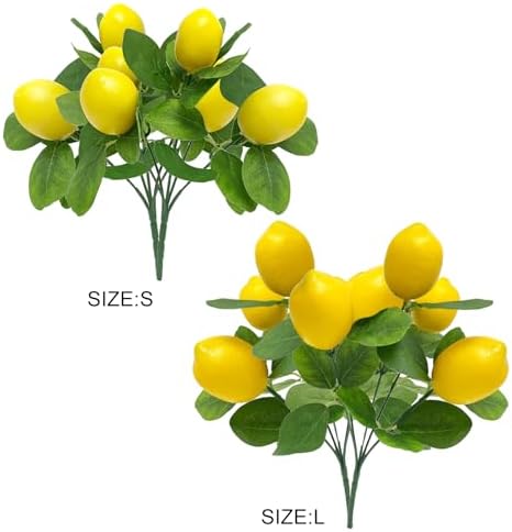 2 Pack Artificial Lemon Branches with 5 Faux Lemons and Stem
