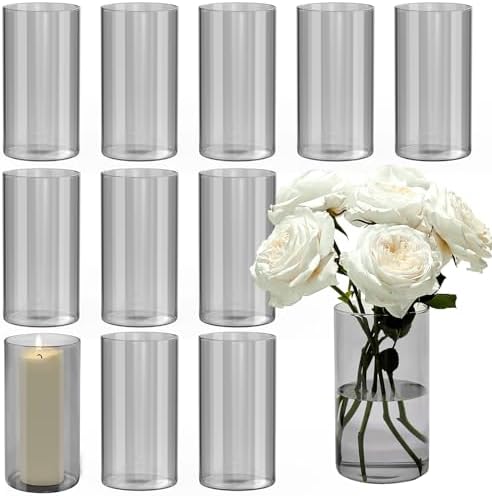 12pcs Gray Cylinder Vases for Centerpieces and Decor