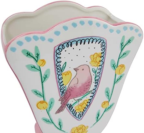Creative Co Op Fan Shaped Vase With Painted Bird Design