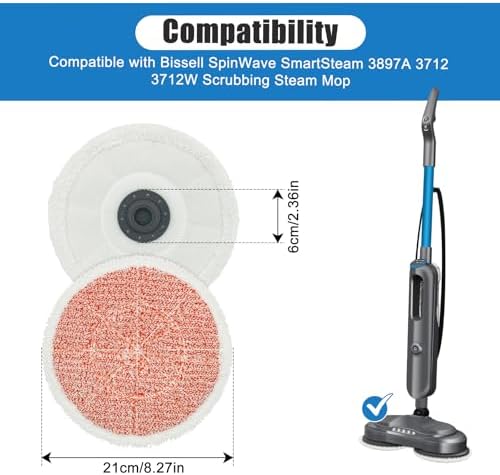 6 Pack Rotating Mop Pads for Bissell 3897A SmartSteam Scrubbing Mop