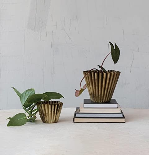 Creative Co Op Pleated Metal Vase Antique Brass