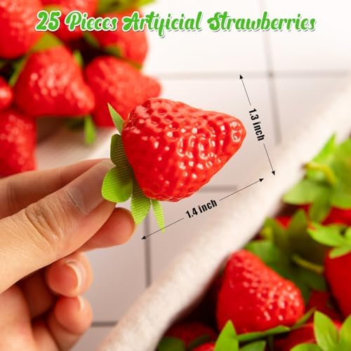 CLESDF 25Pcs Artificial Strawberries for Decor and Photography