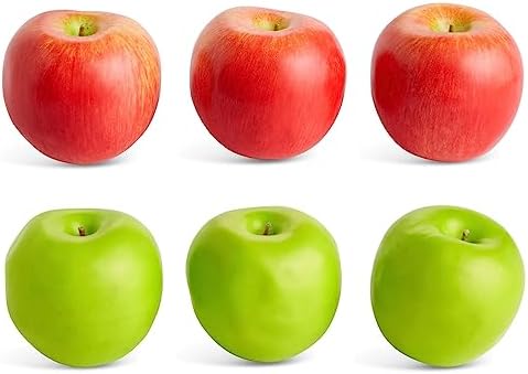 Juvale Artificial Apples Red Green 6 Pack for Decor