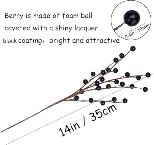 12 Pack Black Christmas Ornaments Artificial Berry Stems 14 Inch