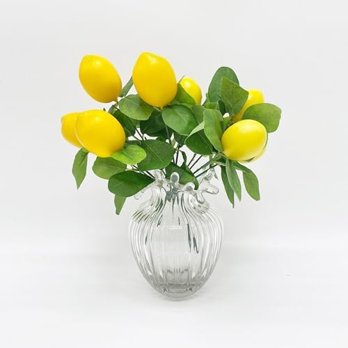 2 Pack Artificial Lemon Branches with 5 Faux Lemons and Stem