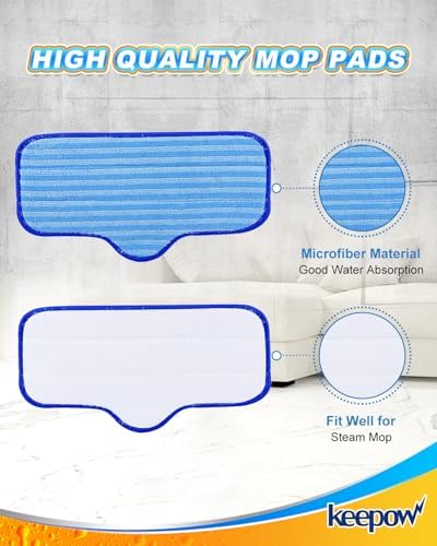 KEEPOW Steam Mop Pads for ScrubWiz 8 Pack Reusable