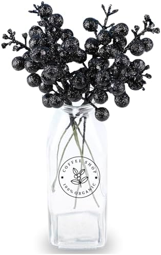 DIYASY Black Glitter Berry Stems 20Pcs Christmas Decor
