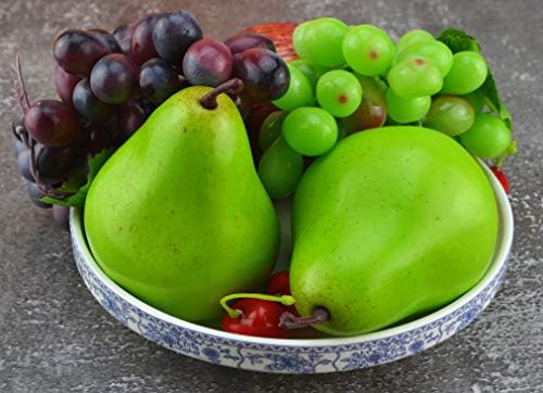 JEDFORE 12 Pcs Lifelike Fake Green Pears Artificial Fruit Set