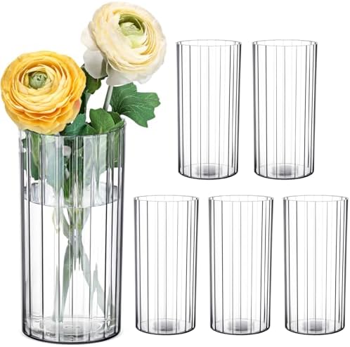 6 Pcs Plastic Cylinder Vases for Centerpieces and Decor