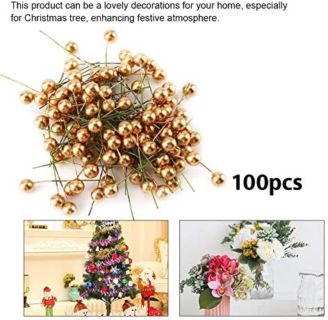 100 pcs Artificial Golden Holly Berry Christmas Decor Hanging Ornaments