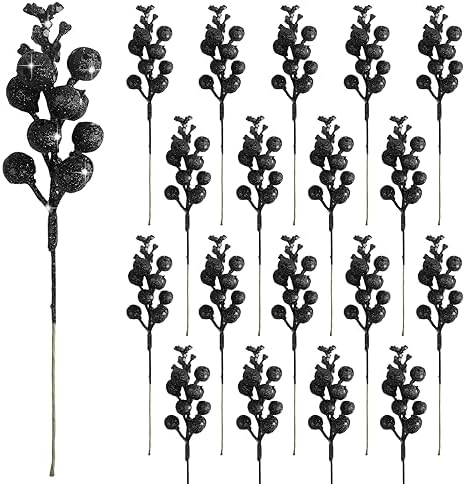 CCINEE 24 Pcs Christmas Black Berry Stems for Decor