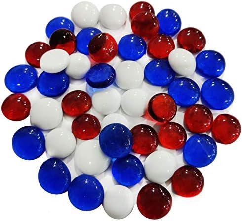 HappyFiller Flat Glass Marbles 1 LB 95 PC White Red Blue