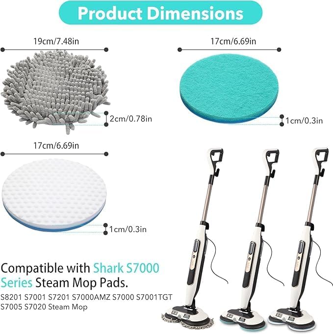 6 Pack Steam and Scrub Mop Pads Replacement for Shark S7000 Series