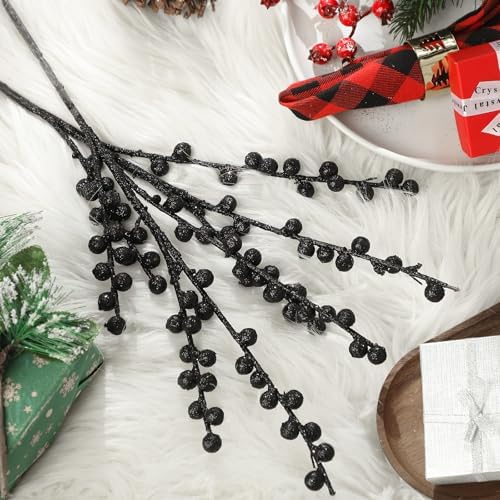 WILLBOND Artificial Black Berry Stems for Christmas Tree