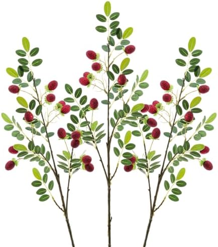 3PCS Red Fruits Tree Branch Artificial Fruit Decoration
