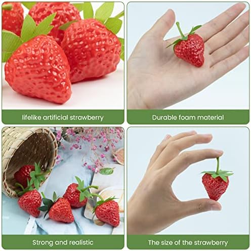 RAYNAG 50Pcs Plastic Fake Strawberries Artificial Fruit Decor